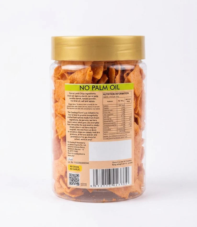 Chips | Carrot Lentil Chips – Made with Lentils &amp;amp; Carrot Pulp, No Artificial Preservatives,No Added Preservatives – The Cowboys Farm – 150gm
