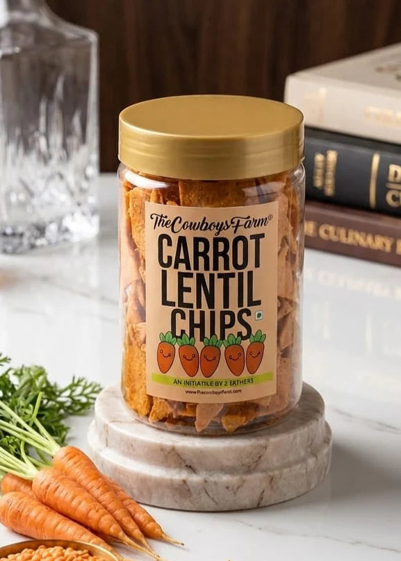 Chips | Carrot Lentil Chips – Made with Lentils &amp;amp; Carrot Pulp, No Artificial Preservatives,No Added Preservatives – The Cowboys Farm – 150gm