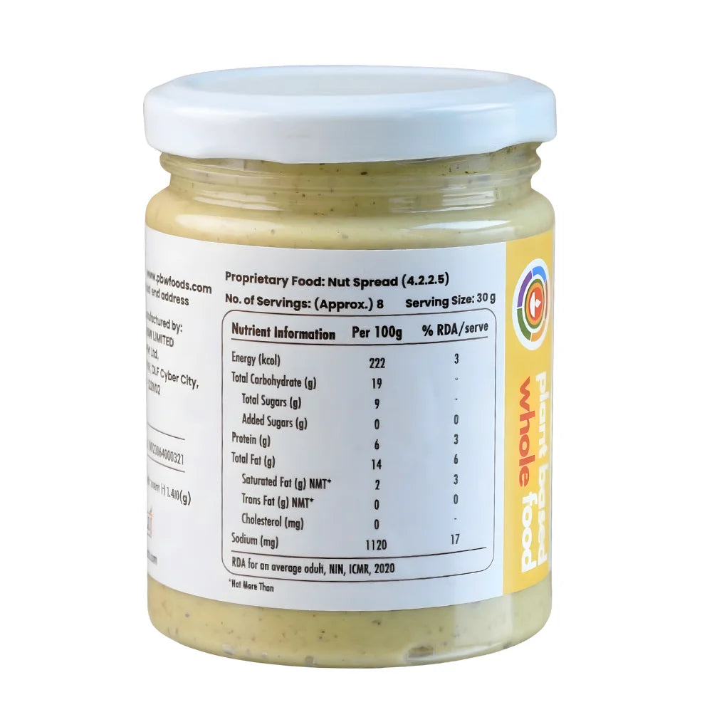 Spread | Cashew Mustard Spread - 100% Dairy-Free, Eggless-Zero Artificial Preservatives, Zero Processed Oils-Plant Based Whole Food- 250ml