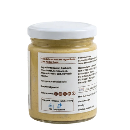Spread | Cashew Mustard Spread - 100% Dairy-Free, Eggless-Zero Artificial Preservatives, Zero Processed Oils-Plant Based Whole Food- 250ml