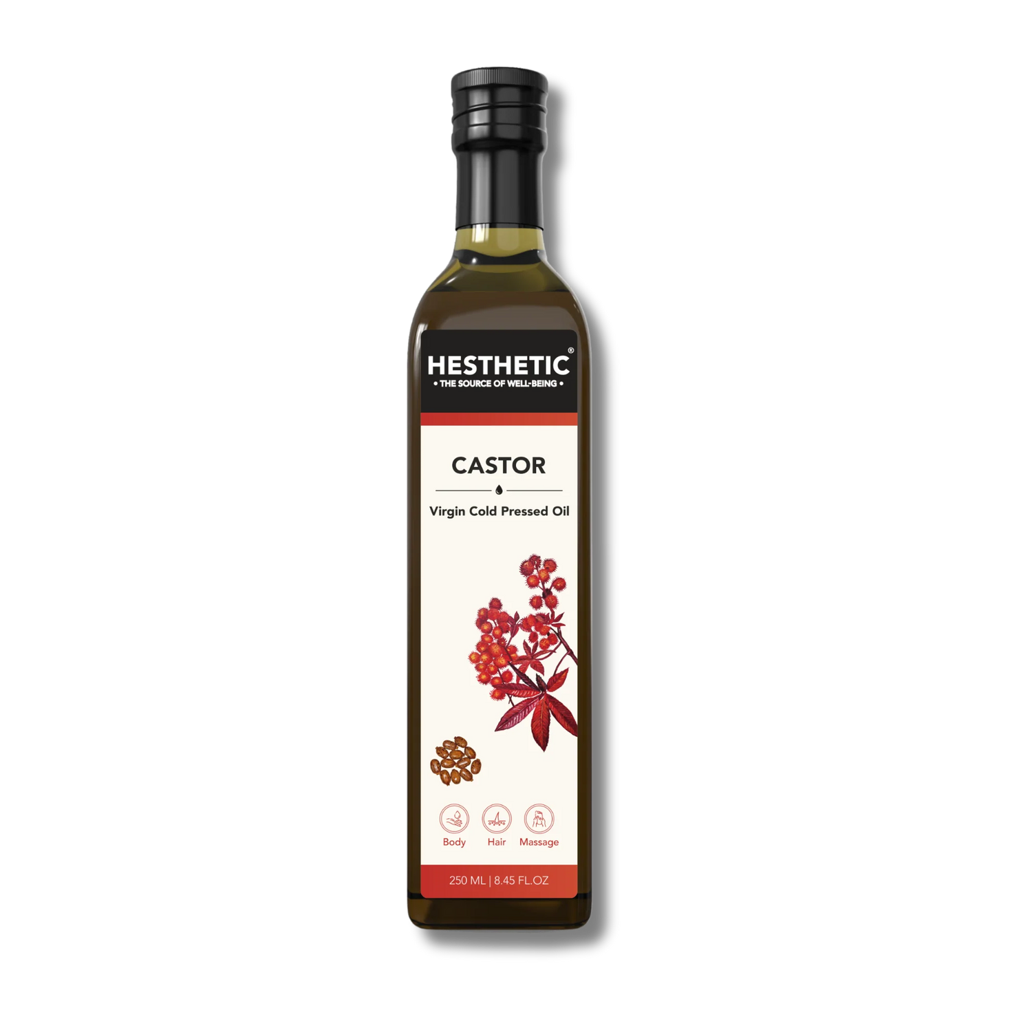 Castor Oil | Virgin Cold Pressed Oil – For Body, Hair &amp;amp; Massage – HESTHETIC – 250ml