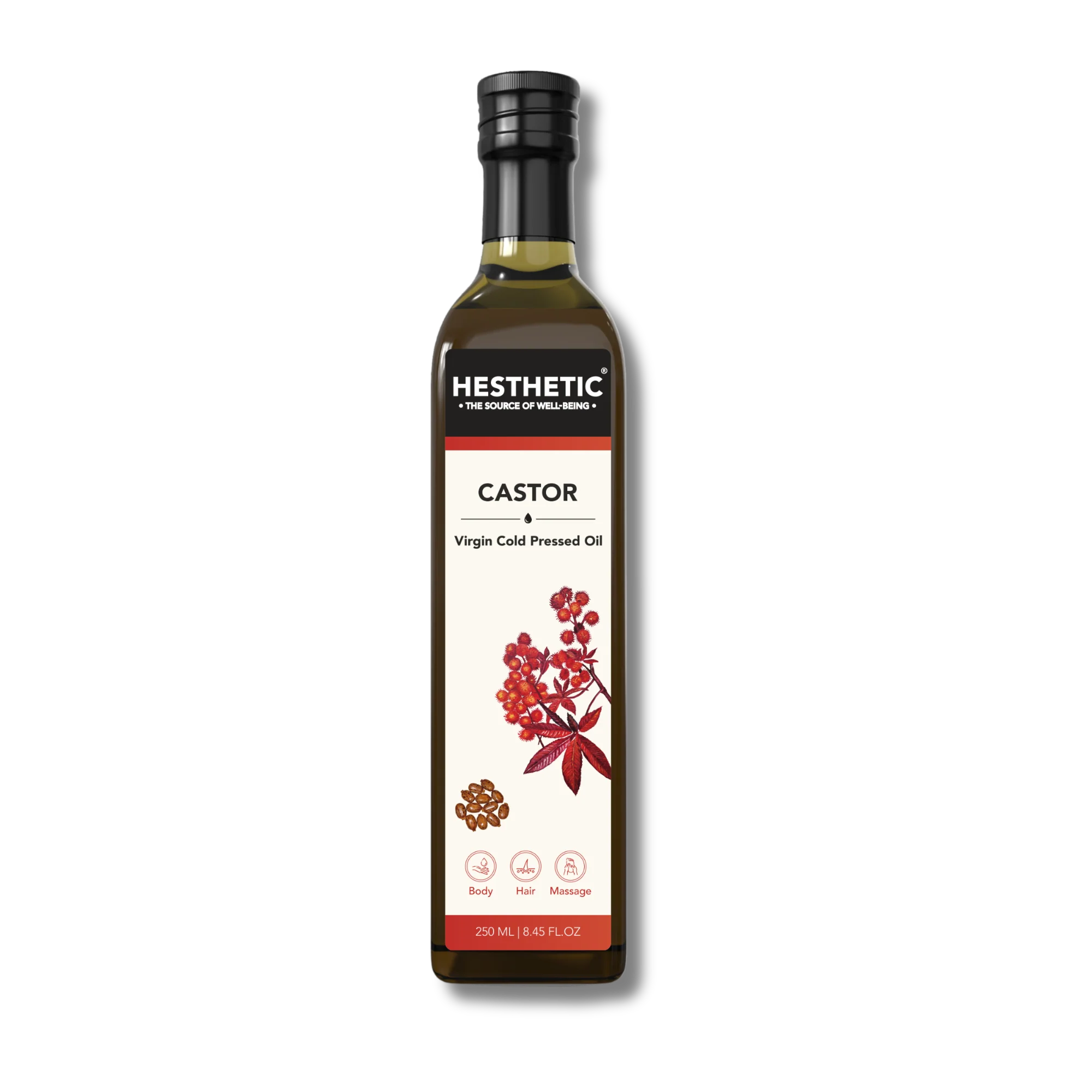 Castor Oil | Virgin Cold Pressed Oil – For Body, Hair &amp;amp; Massage – HESTHETIC – 250ml