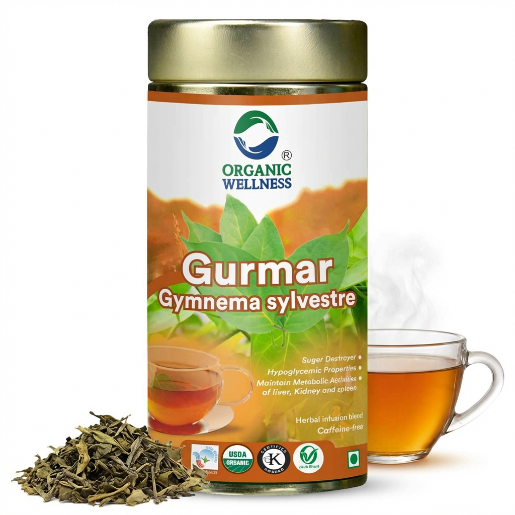 Tea | Gurmar Gymnema Sylvestre Tea - USDA Organic – Caffeine Free, Tin Pack - Organic Wellness – 100gm