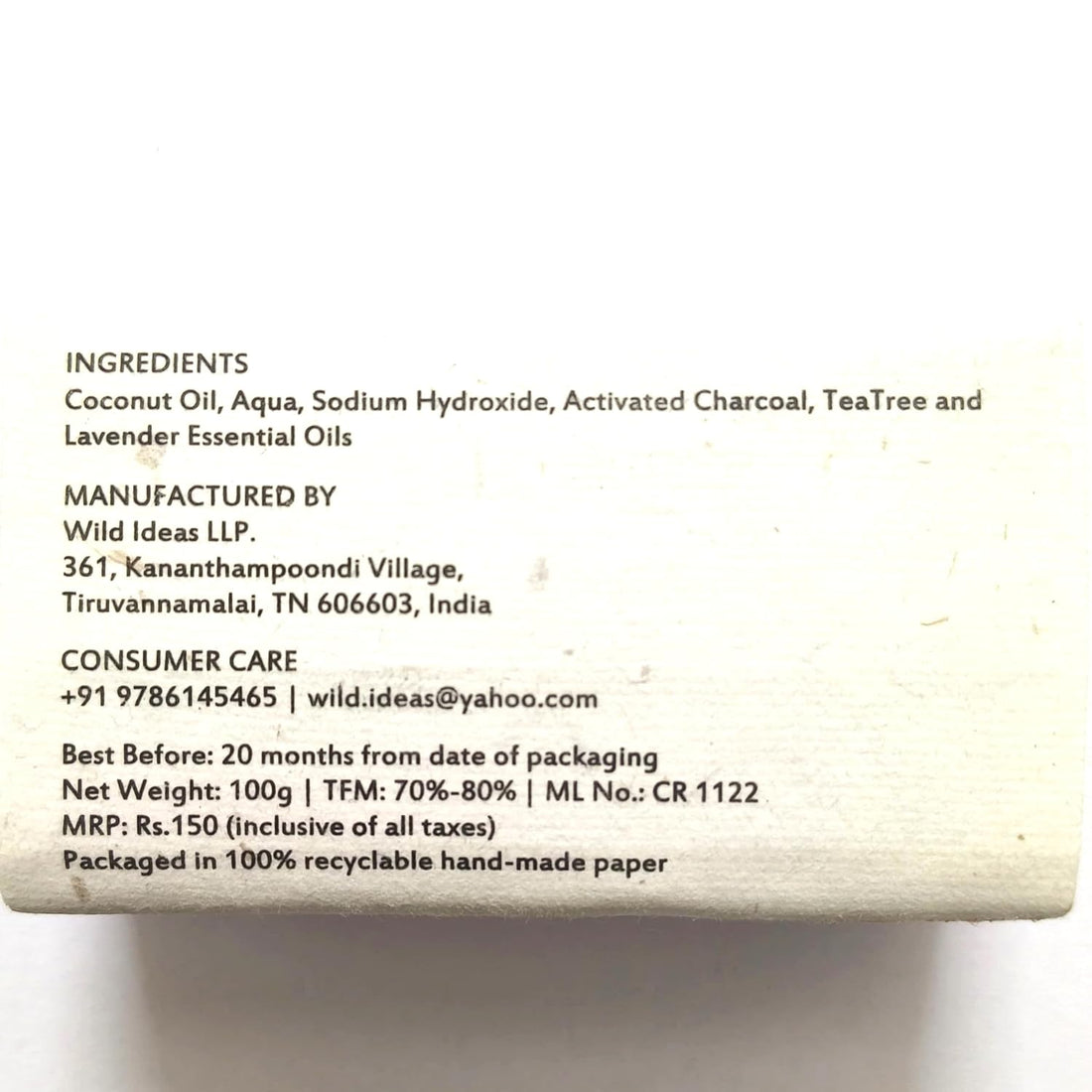 Soap |  Charcoal Body Bath Soap – Handmade – Natural – Wild Ideas – 100gm