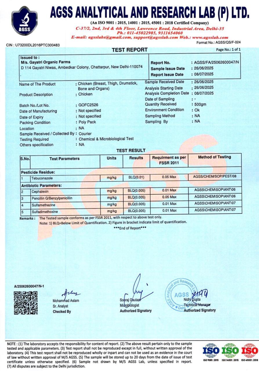Chicken Breast - Corn Fed - Without Skin - Frozen - Halal Certified - Antibiotic &amp; Hormone Free - Gayatri Organic Farms - 450gm