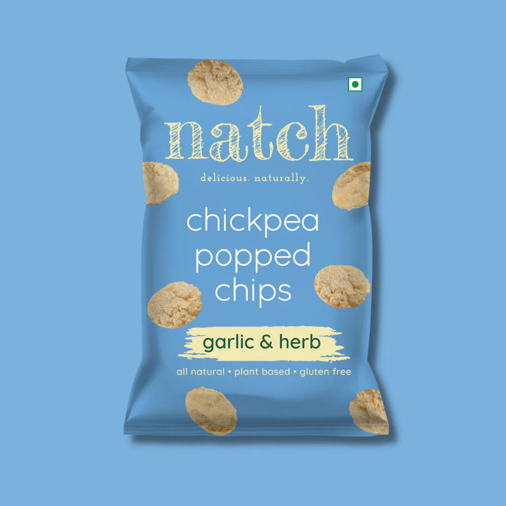 Chips | Chickpea Popped Chips (Garlic & Herb) – All Natural - Vegan, Gluten Free, Trans Fat Free, Non GMO & No Added Artificial Flavor – natch – 55gm