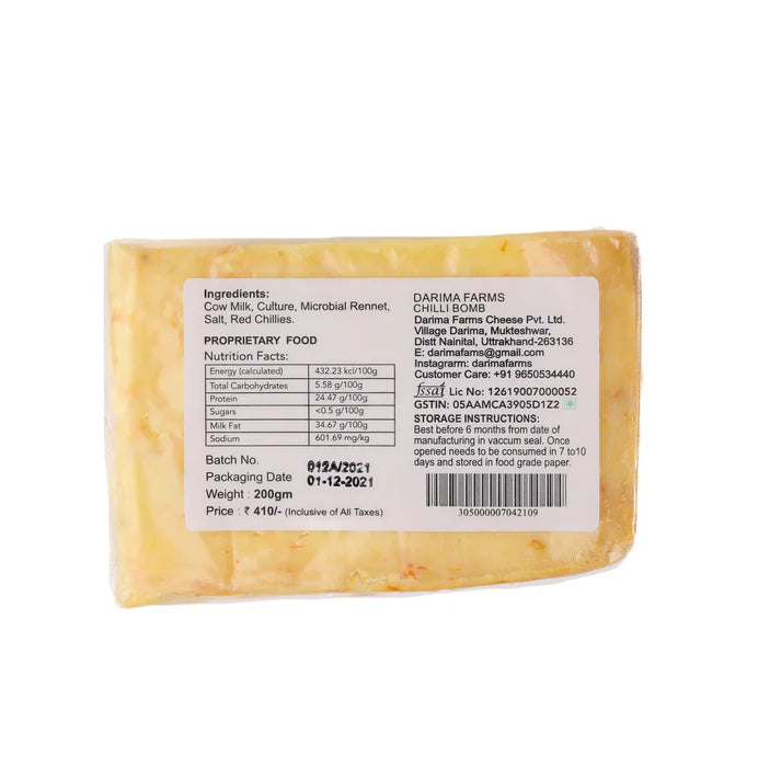Chilli Bomb Cheese – Pasteurized - Darima – 200gm
