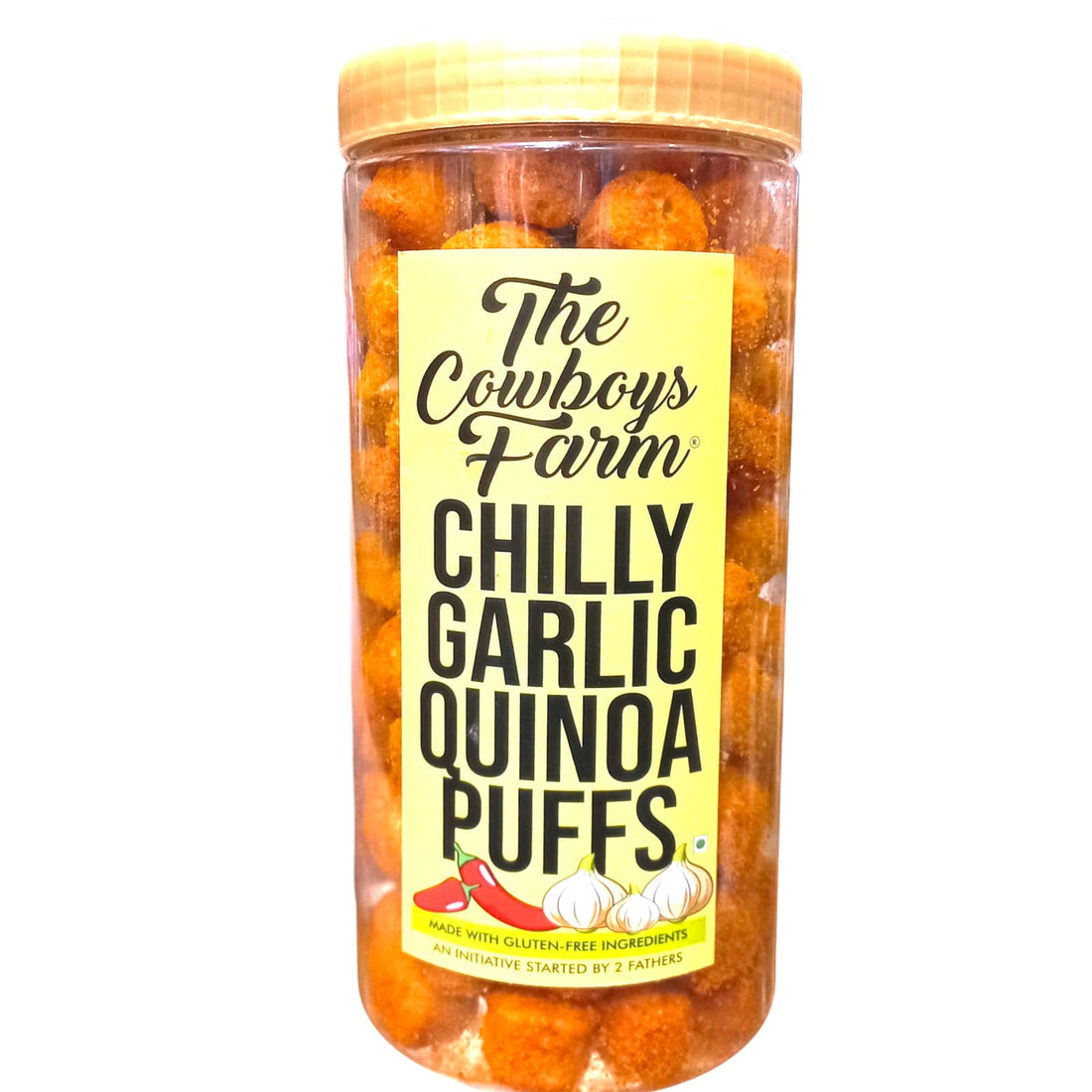 Quinoa Puffs | Chilly Garlic Quinoa Puffs - Gluten Free, Palm Oil Free & No Added Preservatives - The Cow Boys Farm - 170gm