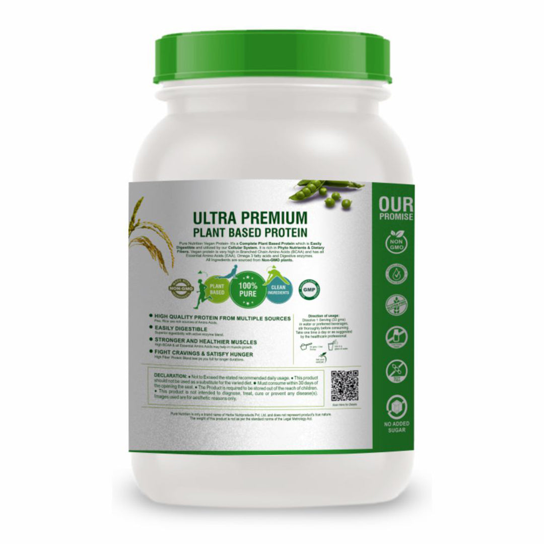 Protein Powder | Vegan Protein With Omega 3 Fatty Acids &amp; Digestive Enzyme Blend – Chocolate – Gluten Free, Zero Added Sugar, High Protein, Soy Free, Milk Free, Lactose Free &amp; Non GMO – Pure Nutrition – 1000gm