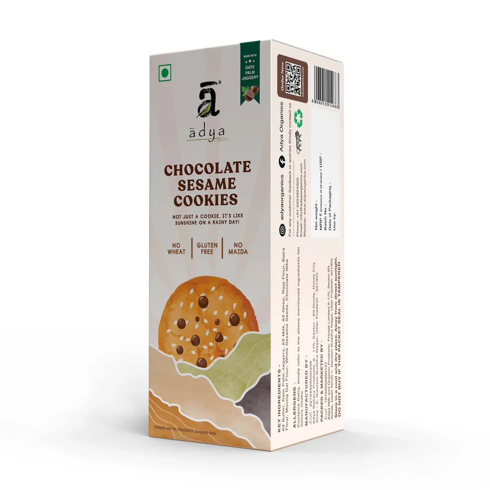 Cookies | Chocolate Sesame Cookies - Gluten Free, No Wheat, No Maida, Preservatives Free & No Additives, Fillers, Binders & No Refined Sugar - Adya Organic - 100gm