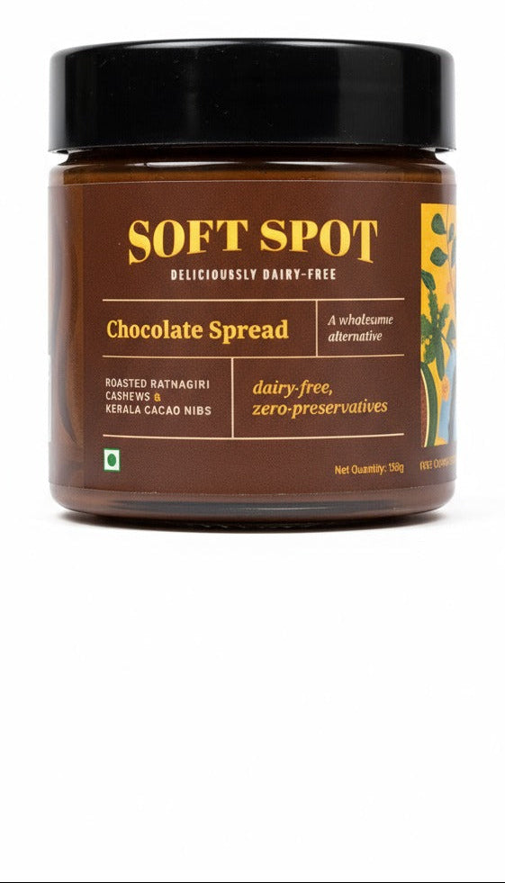Spread | Chocolate Spread - Roasted Ratnagiri Cashews &amp; Kerala Cacao Nibs - Dairy Free &amp; No Addd Preservatives - Soft Spot Foods - 150gm