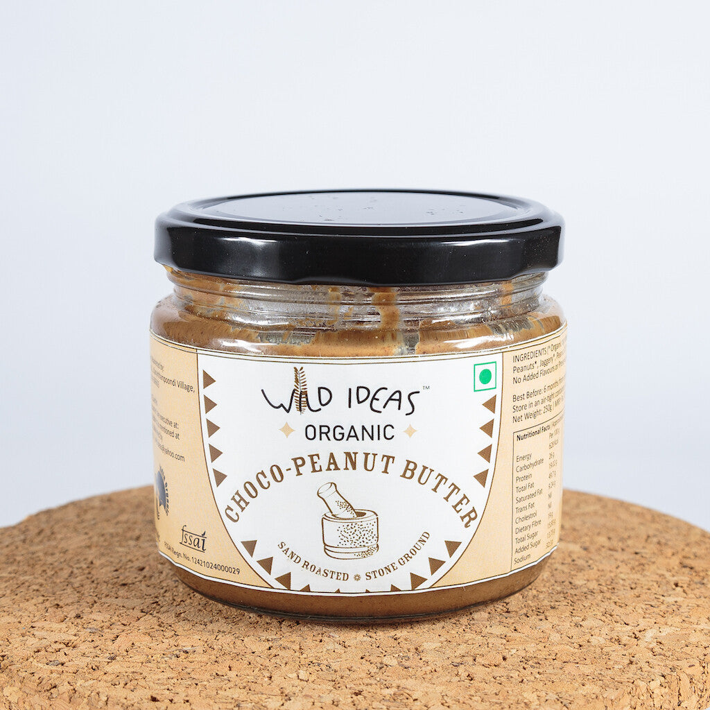 Peanut Butter | Stone Ground Choco Peanut Butter - Organic - No Added Flavours & No Preservatives - Wild Ideas - 250gm
