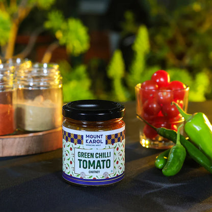 chutney | Green Chilli Tomato Chutney - No emulsifiers, Stabilisers, Nothing Artificial, No Flavour Enhancers, Colours &amp; No Artificial Preservatives - Mount Karol - 200gm