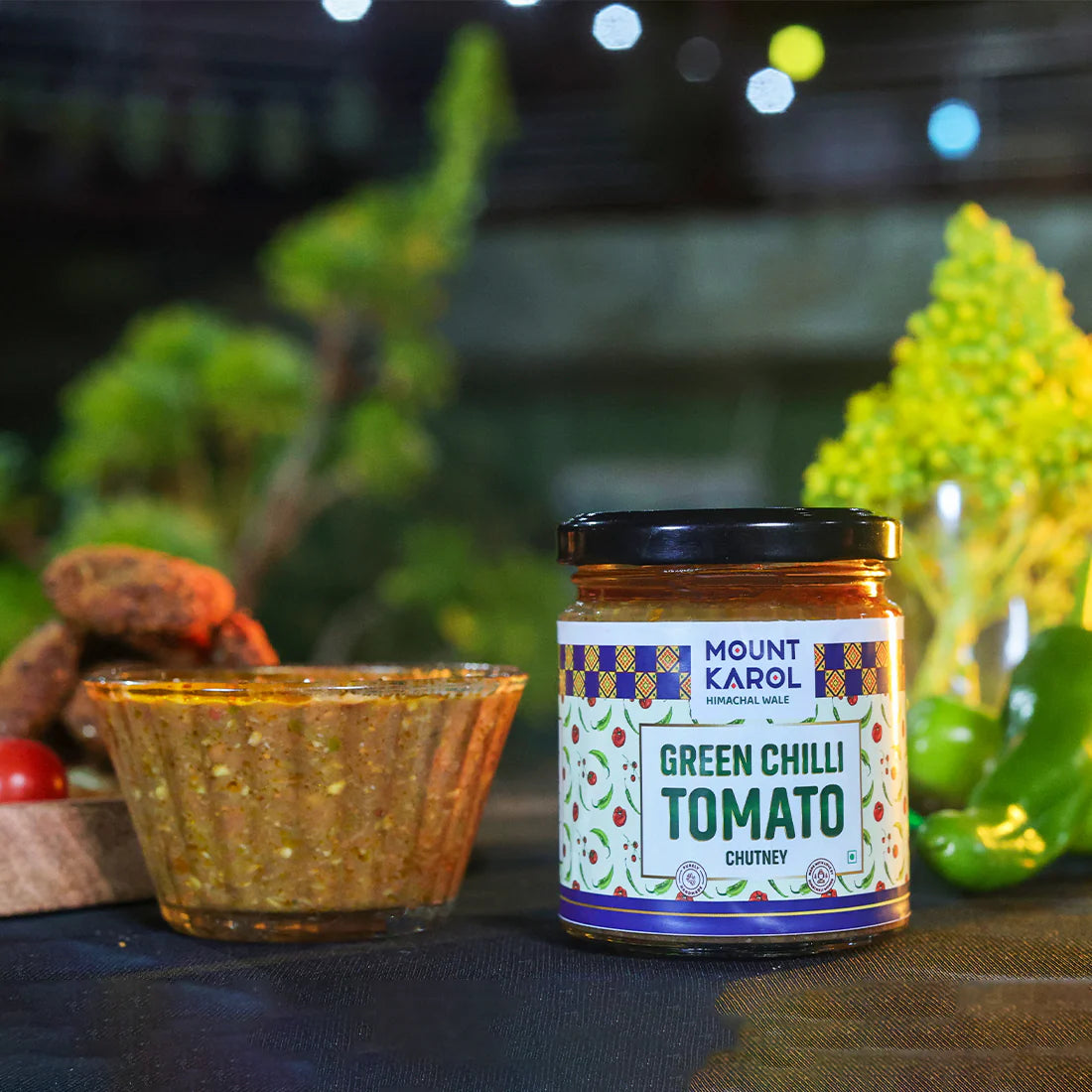 chutney | Green Chilli Tomato Chutney - No emulsifiers, Stabilisers, Nothing Artificial, No Flavour Enhancers, Colours &amp; No Artificial Preservatives - Mount Karol - 200gm