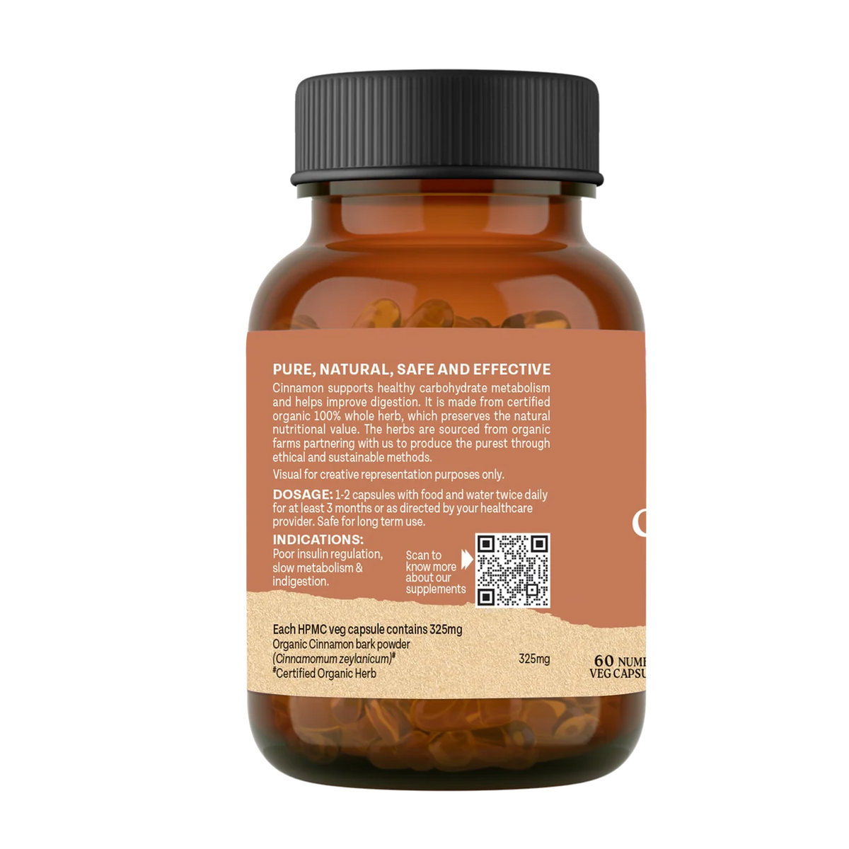 Cinnamon Capsules -Blood Sugar Management, Improve Digestion -No Artificial Additives- Organic Wellness - 60 Vegetarian Capsules