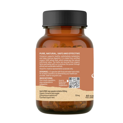 Cinnamon Capsules -Blood Sugar Management, Improve Digestion -No Artificial Additives- Organic Wellness - 60 Vegetarian Capsules