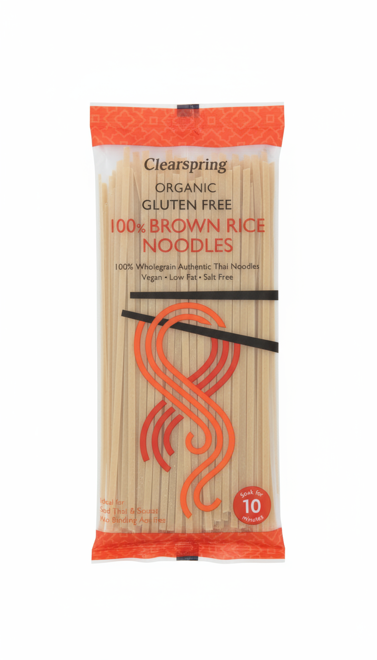 Noodles | 100% Brown Rice Noodles - 100% Wholegrain Authentic Thai Noodles - Organic - Vegan &amp; Gluten Free - Clearspring - 200gm