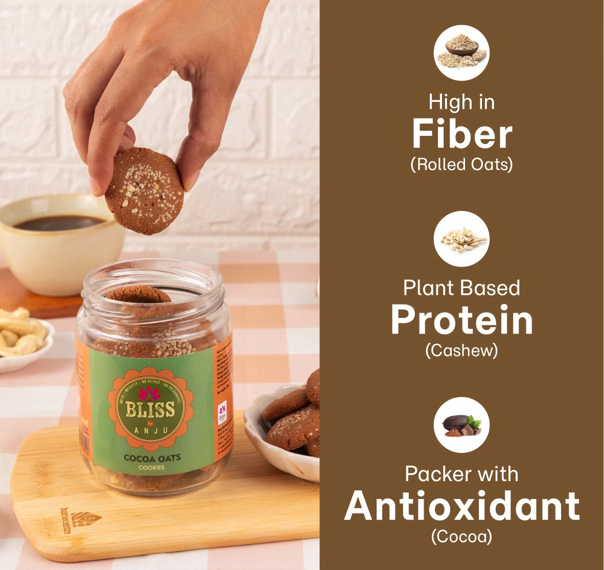 Biscuits | Cocoa Oats Cookies–  Gluten Free, Preservatives Free, Butter Free &amp; Refined Sugar Free - Bliss Box Foods – 200gm