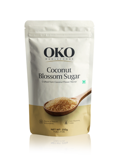 Sugar | Coconut Blossom Sugar - Crafted From Coconut Flower Nectar - Source Of Natural Antioxidants, Low Glycemic Index- No Preservatives- OKO Whole Food - 250gm
