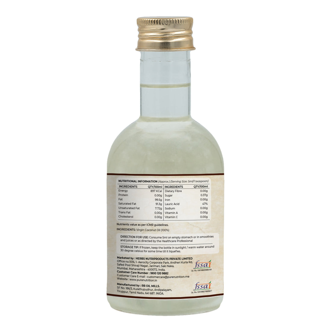 Coconut Oil | Virgin Coconut Oil - Cold Pressed - Pure & Unrefined - High In Nutrient - Pure Nutrition - 750ml