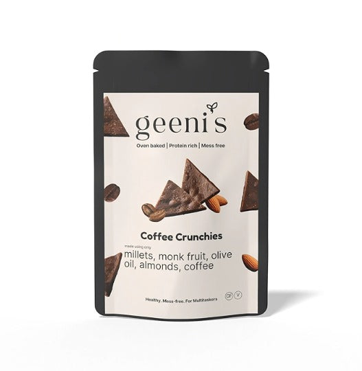 Coffee Crunchies | Made Using Only Millets, Monk Fruit, Olive Oil, Almonds, Coffee - Oven Baked - Vegan, Gluten Free, No Added Sugar, Mess Free, No Preservatives, Additives &amp; No Added Artificial Ingredients - Geenis - 50gm