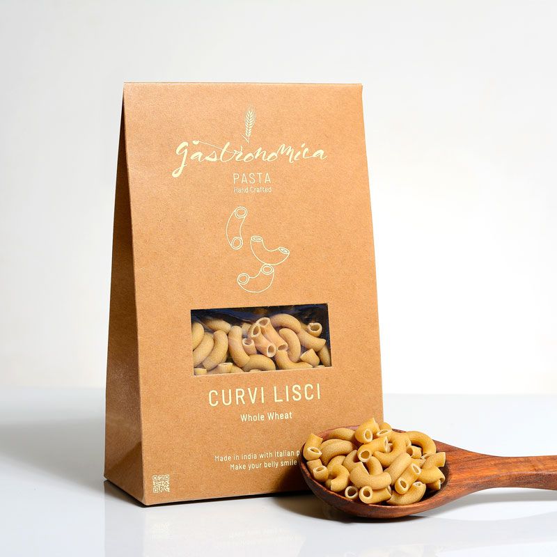 Pasta | Curvi Lisci Pasta - (Whole Wheat) - 100% Natural – Vegan, No Egg &amp;amp; No Added Preservatives - Gastronomica – 250gm