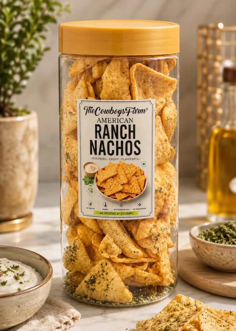 Nachos | American Ranch Nachos - Non Fried, Crispy  - Gluten Free, No Trans Fat, Palm Oil, No Artificial Color, Flavor &amp; Preservatives - The Cow boys Farm - 170gm