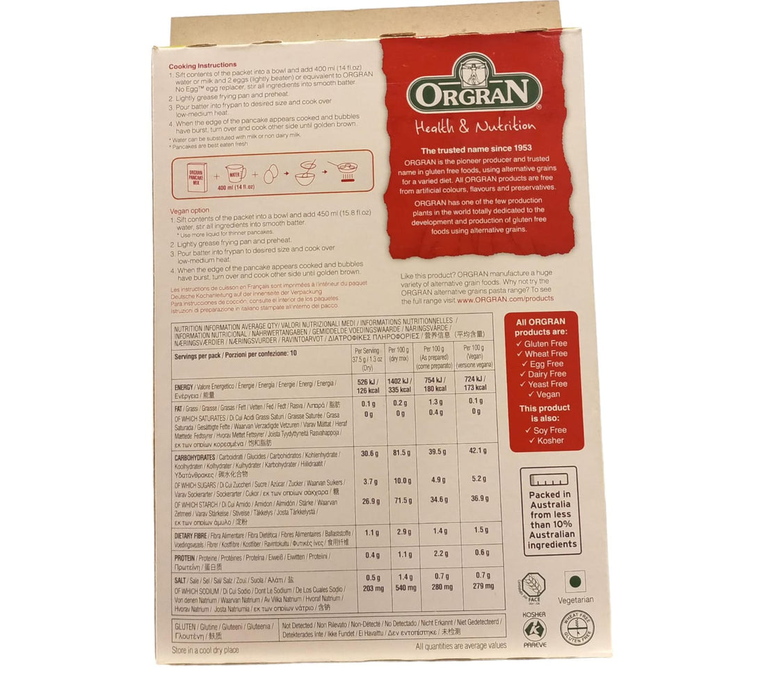Apple &amp;amp; Cinnamon Pancake Mix - Vegan, Gluten Free, Dairy Free, Yeast Free, Wheat Free &amp;amp; Egg Free - Orgran - 375gm
