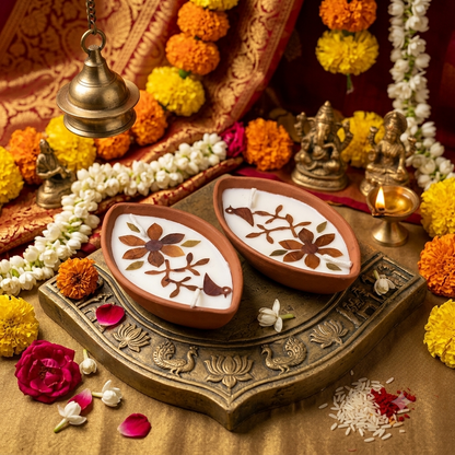 Diya | Boat Diya Double Set – Handcrafted – Eco Friendly Soy Wax, No Chemical &amp; No Harmful Fumes – Nature’s Soul -Set Of 2 ( 13x6.2cm)