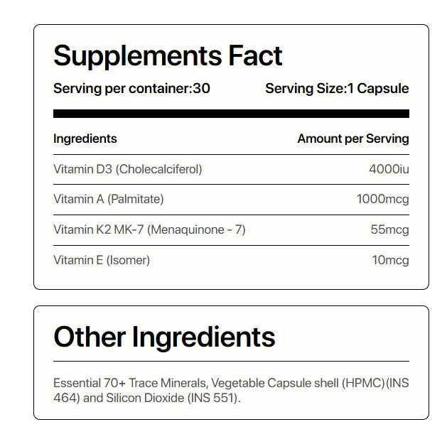 DAKE | Vitamin D3, K2 (MK-7), A &amp; E – Vegan, Gluten Free, Non GMO &amp; Sugar Free - Decode Age – 30 Vegan Capsules