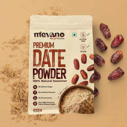 Dates Powder | Premium Dates Powder without Seeds -100% Natural Sweetener  – No Refined Sugar, No Artificial Flavours, No Preservatives-Mevano – 200gm