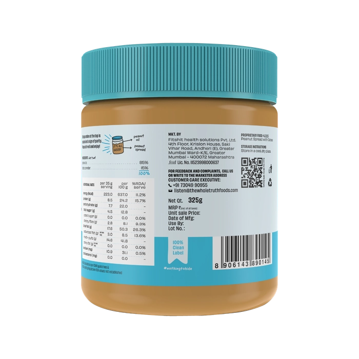 Peanut Spread | Date Unsweetened Peanut Spread - Crunchy – No Added Sugar - The Whole Truth – 325gm