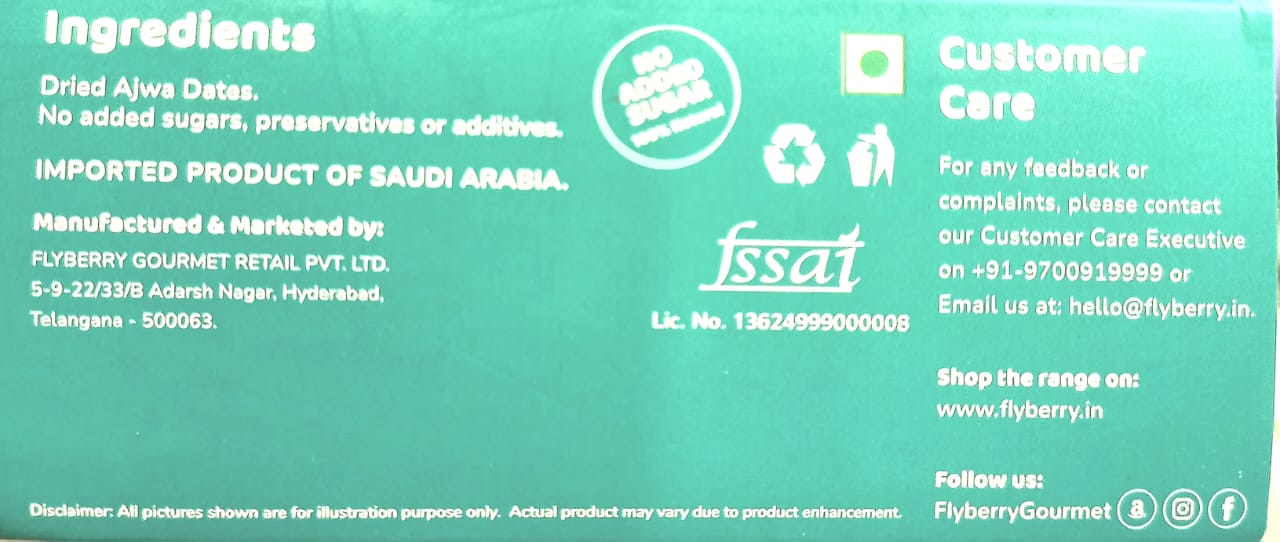 Dates | Authentic Ajwa Dates - 100% Natural - No Added Sugar, No Additives &amp;amp; No Added Preservatives - Flyberry – 200gm
