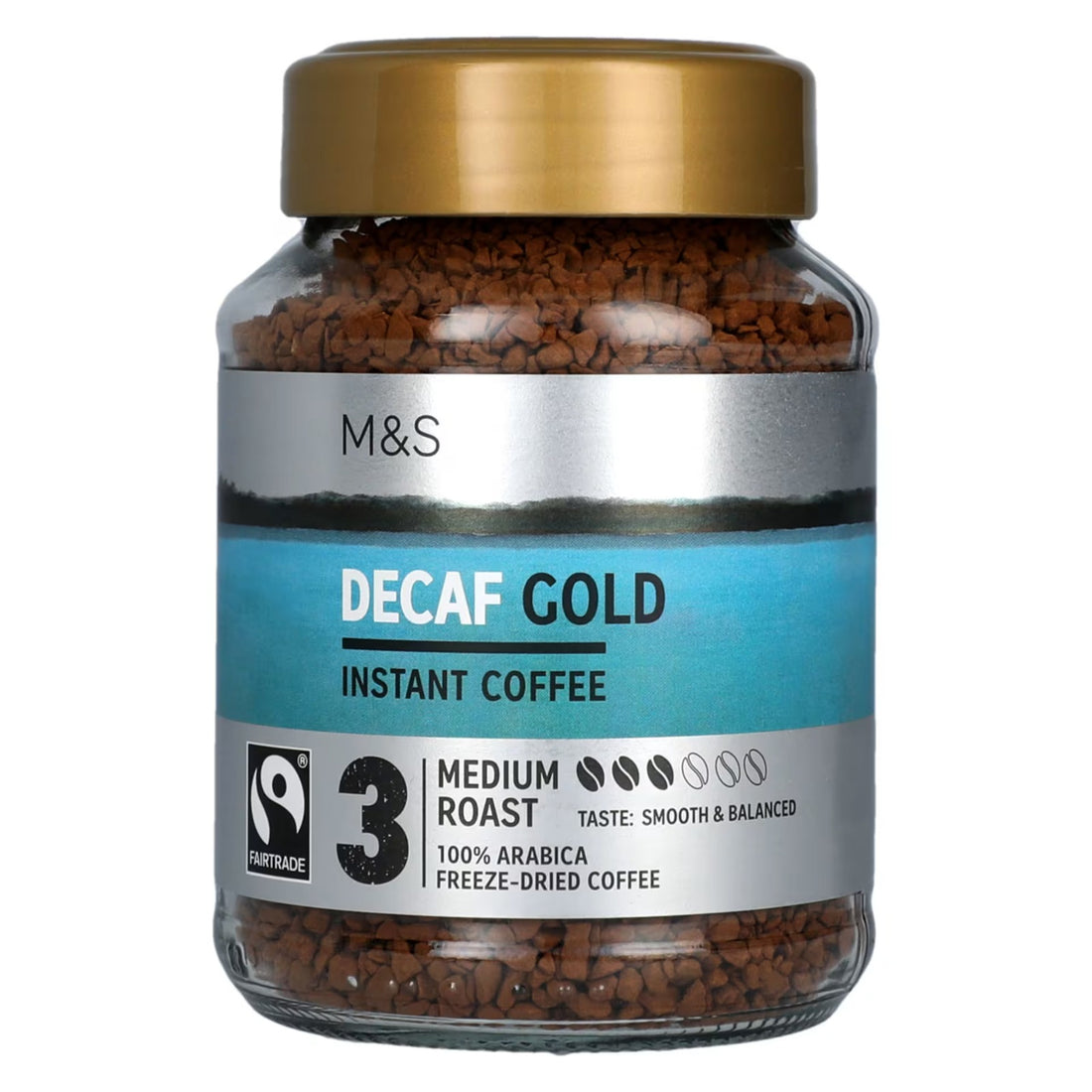 Coffee | Gold Decaf Instant Coffee Medium Roast 3 – Smooth & Balanced - 100% Arabica Freeze Dried - M&S Food – 100gm