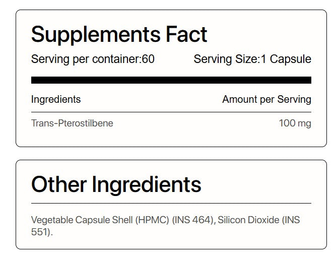 Trans Pterostilbene | Sirtuin Activator - Potent Antioxidant, Supports Healthy Ageing &amp; Immunity - Vegan &amp; GMO Free – Decode Age – 60 Capsules