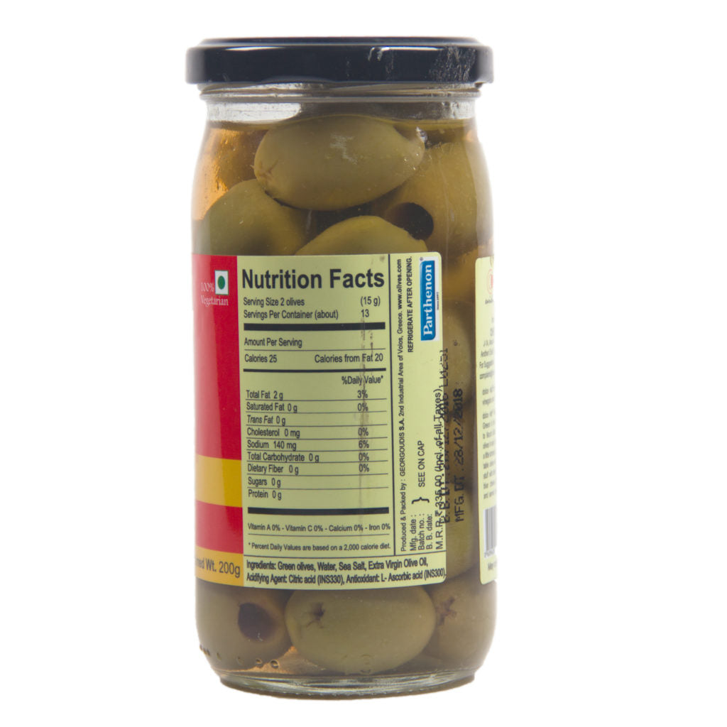 Olives | Halkidiki Green Olives - Pitted - Without Seed - Dolce Vita - 355gm