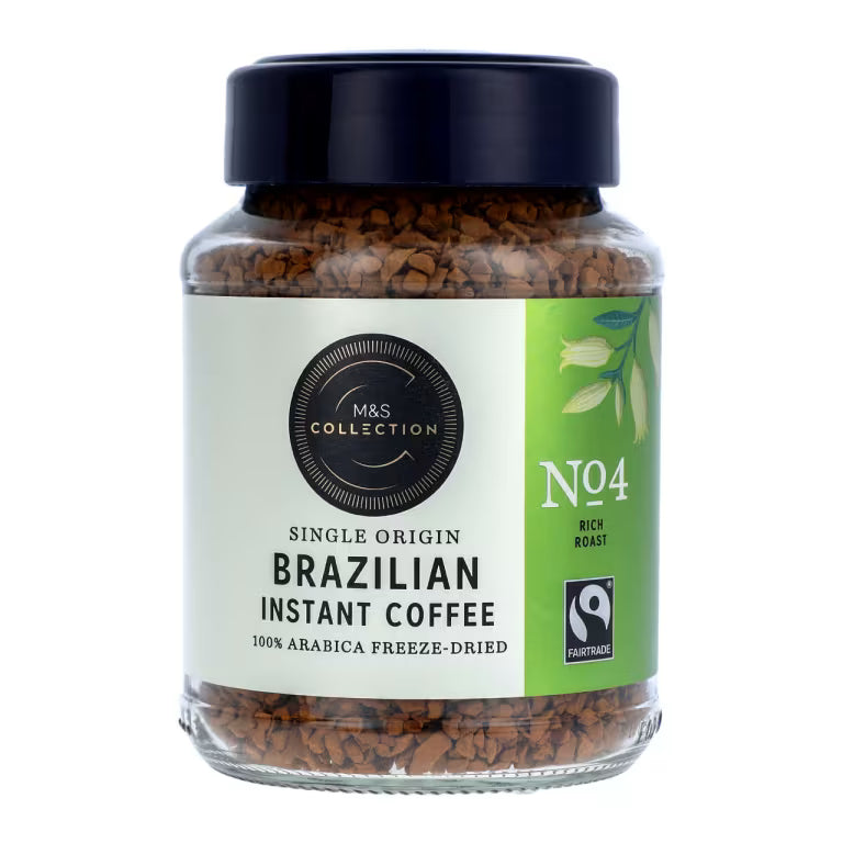 Brazilian Instant Coffee- Single Origin – 100% Arabica Freeze Dried-No 4 Rich Roast - Gluten Free - M&amp;S Food – 100gm