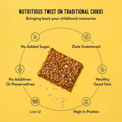 Chikki | Date Sweetened Soft Chikki (Made Only From Dates And Sesame Seeds) – No Additives, No Added Preservatives &amp; Sugar Free – Brawny Bear – 25gm