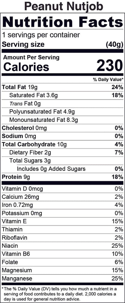 Bar | Nutjob - Peanut Bar (Made With Certified Organic Nuts) - Vegan &amp; Gluten Free, Dairy, Honey Free, High In Protein &amp; No Added Sugar - Tthe Huda Bar - 40gm
