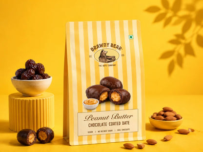 Peanut Butter | Chocolate Coated Date ( 55% dark chocolate)  -Real Chocolate -100% Vegan and Gluten-free -No refined sugar, No Added Sugar &amp;amp; No Preservatives - Brawny Bear - 100gm