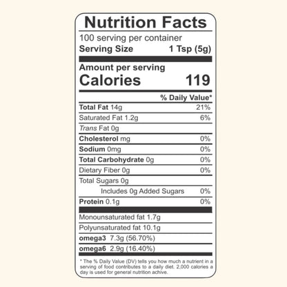 Flax Seed Oil | Omega 3 - USDA Organic - Cold Pressed - Praakritik - 100ml