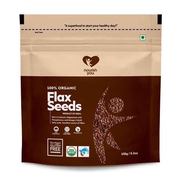 Flax Seeds - Vegan, Gluten Free, Rich In Calcium, Magnesium, Phosphorus, Omega-3 Ala, Fatty Acid, &amp; Excellent Source Of Fibre - Nourish You - 150gm