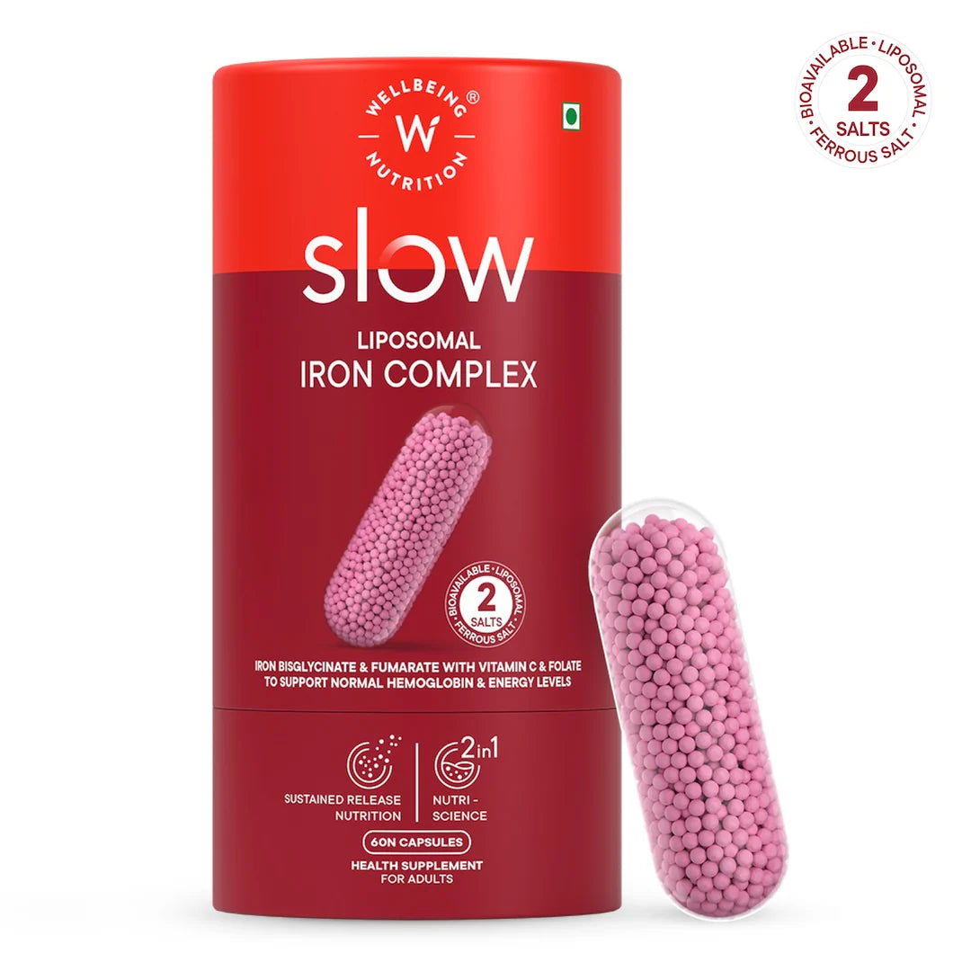 Iron Complex (Liposomal) | Slow –Supports Immune Function, Replenish Iron Reserves- No Fillers, No Additives & Non GMO - Wellbeing Nutrition – 60 Capsules