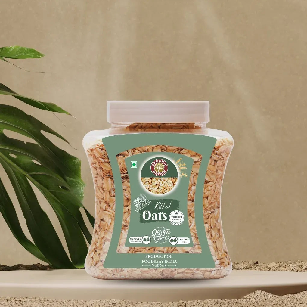 Oats| Rolled Oats - Gluten Free-100% Natural High In Fiber-Vegan &amp; Natural-No Added Preservatives, No Added Sugar - Organic Nation - 600gm