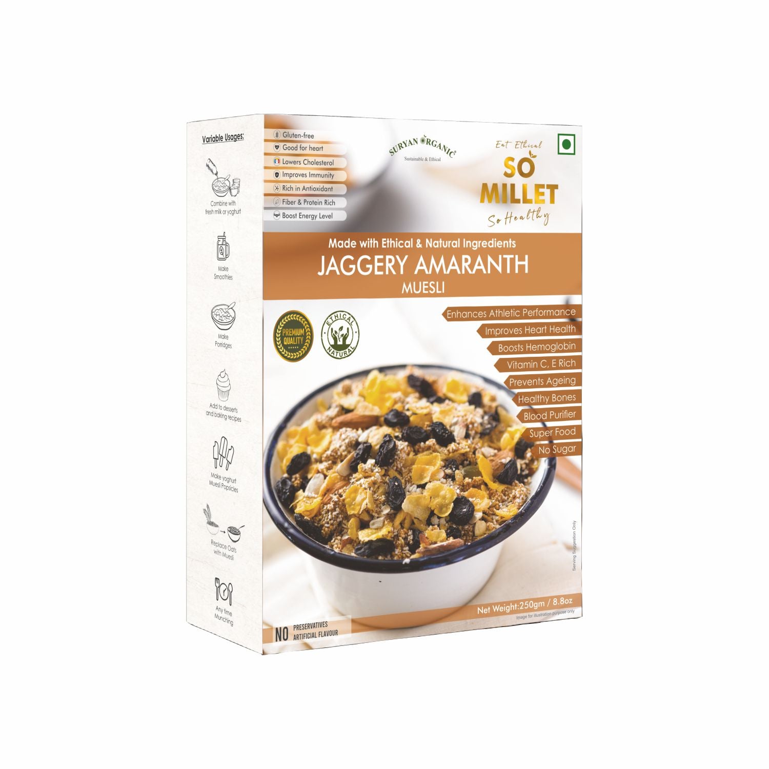 Muesli | Amaranth Muesli (Made With Ethical &amp;amp; Natural Ingredients) – Natural – Gluten Free, No Added Sugar, No Preservatives &amp;amp; No Artificial Flavour – So Millet – 250gm