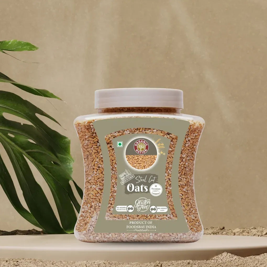 Oats| Steel Cut Oats (Whole Grain Oats ) - Gluten Free-100% Natural High In Fiber-Vegan &amp; Natural-No Added Preservatives, No Added Sugar - Organic Nation - 1000gm