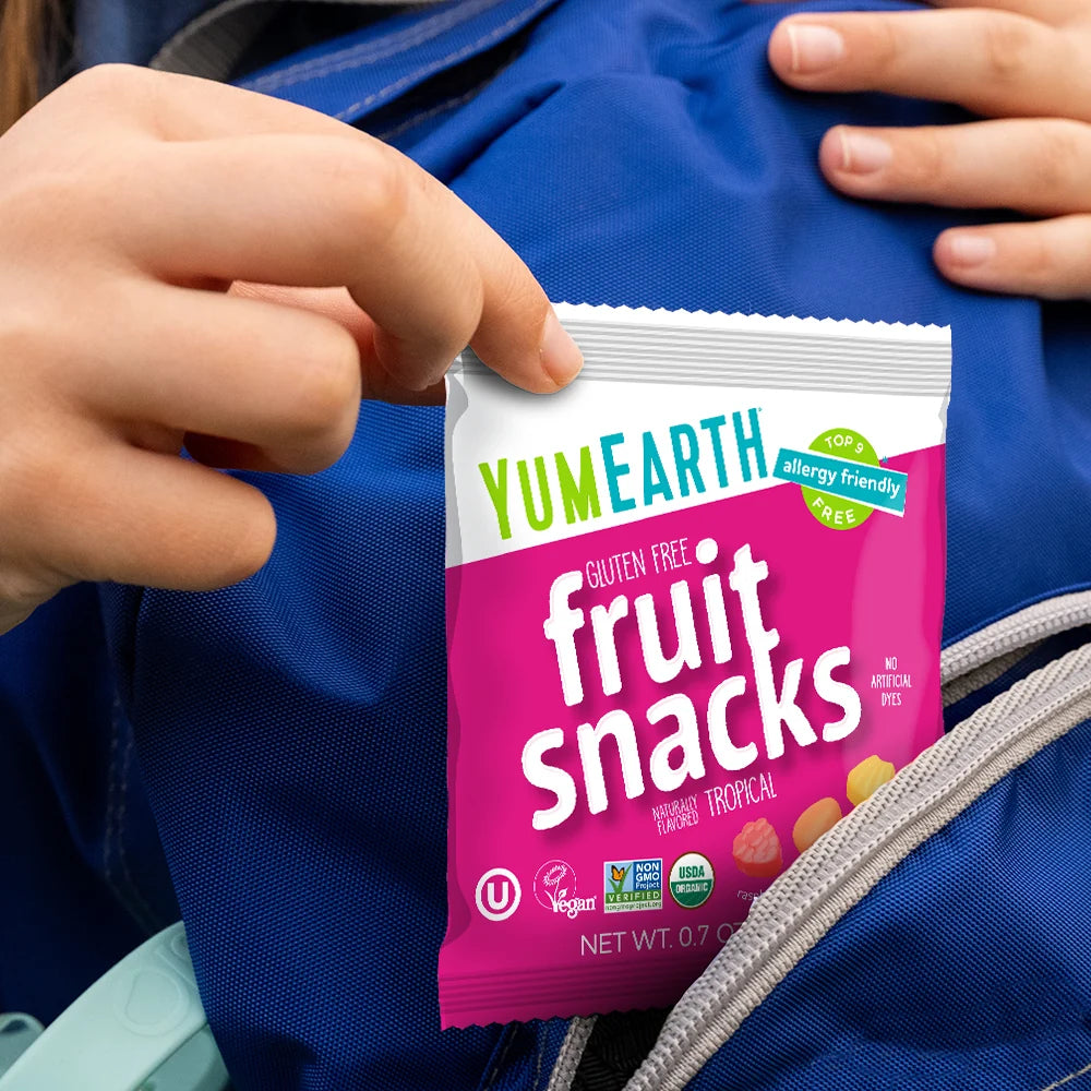 Fruit Snacks Tropical | Raspberry, Mango, Pineapple Flavour - USDA Organic - Vegan, Gluten Free, Non GMO &amp; No High Fructose Corn Syrup Or No Artificial Dyes - Yum Earth - 198gm