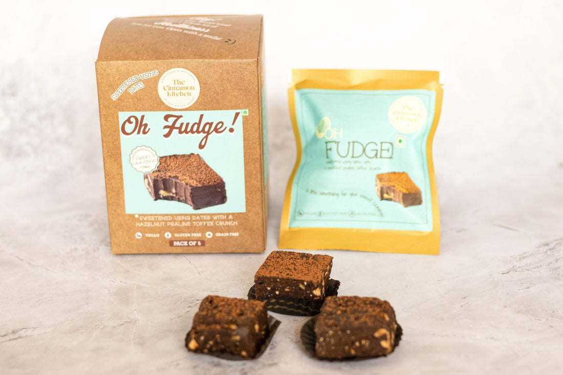 Fudge | Sweet Cravings (Sweetened Using Dates With A Hazelnut Praline Toffee Crunch) - Vegan, Pcos Friendly, Gluten Free &amp;amp; Grain Free - The Cinnamon Kitchen - Pack Of 5