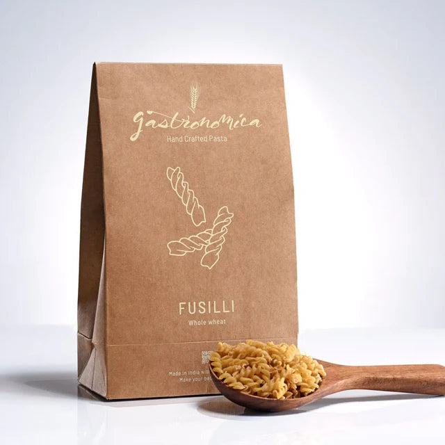 Pasta | Fusilli (Whole Wheat ) - Handcrafted with Italian Passion- 100% Natural - Vegan, No Egg &amp; No Added Preservatives - Gastronomica -  250gm