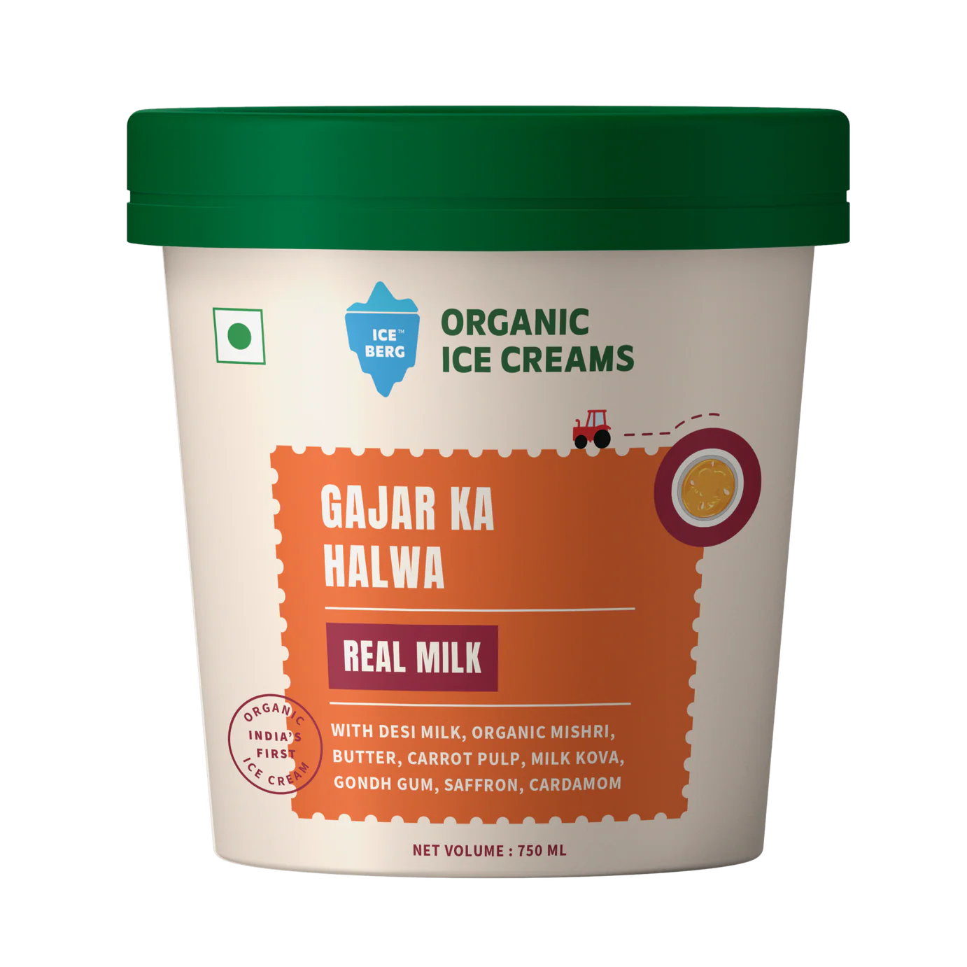 Ice Cream | Gajar Ka Halwa Ice Cream (Made From Real Milk, Gondh Gum, Organic Butter,  Gajar Ka Halwa ) - Churned with authentic &amp; Real ingredients - Iceberg Organic Ice Cream - 750ml